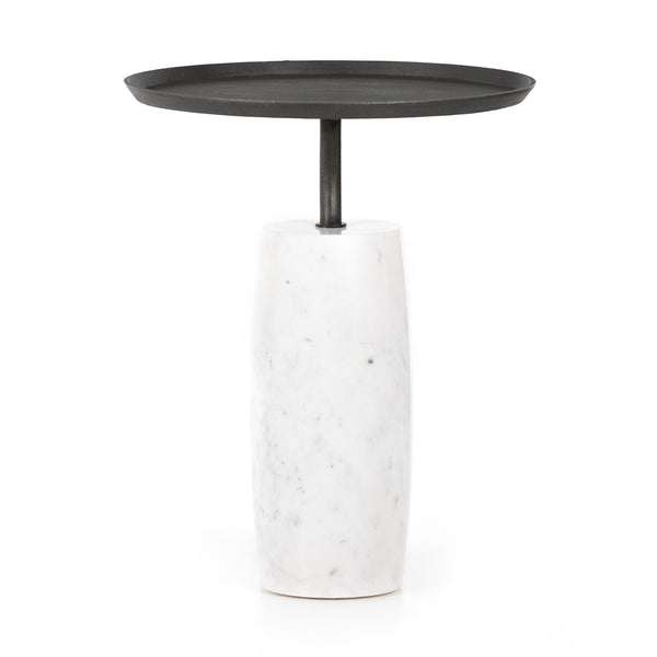 Cronos End Table in Polished White Marble