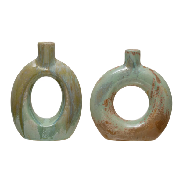 Stoneware CutOut Vase with Glaze, 2 Styles