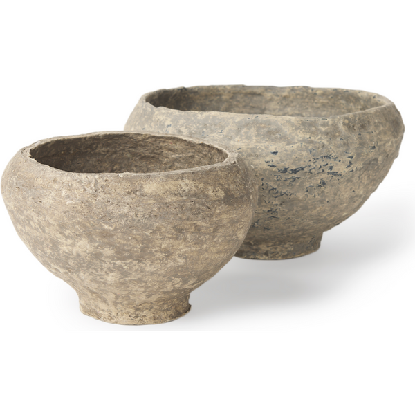 Sonu Set of 2 Grey Paper Mache Half-Pot Bowls