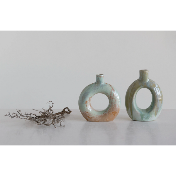 Stoneware CutOut Vase with Glaze, 2 Styles