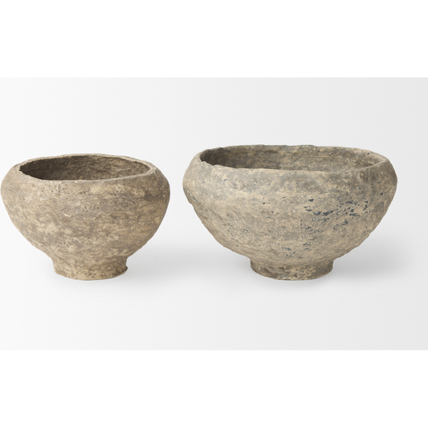 Sonu Set of 2 Grey Paper Mache Half-Pot Bowls