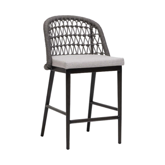 Poinciana Counter Stool in Canvas Granite with Ash Grey Frame and Lava Grey Rope