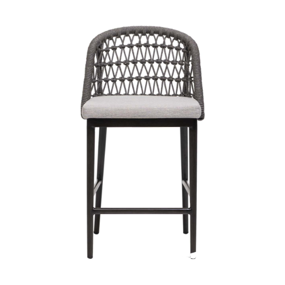 Poinciana Counter Stool in Canvas Granite with Ash Grey Frame and Lava Grey Rope