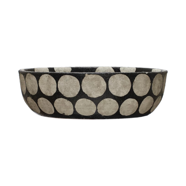 Terra-cotta Bowl w/ Wax Relief Dots, Black &amp; Cement Color