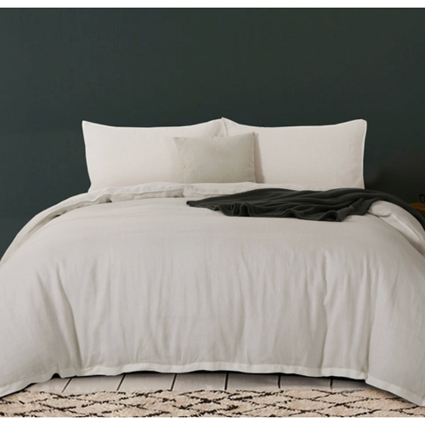 French Linen Bedding Duvet Cover Set in Ecru