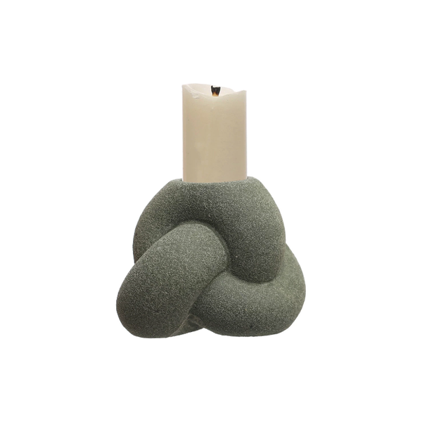 Knotted Stoneware Candle Holder - Green
