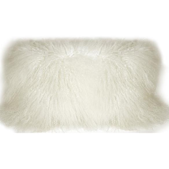 Mongolian Sheepskin Snow White Cushion - Rectangular