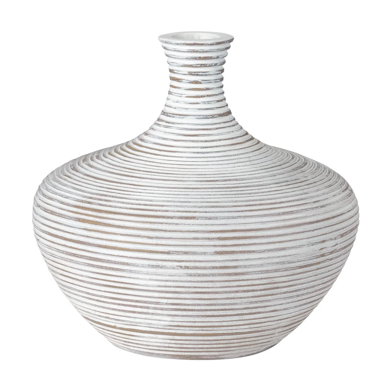 Colombo Ribbed Resin Wide Bulb Vase in White