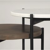 Larkin Nesting End/Side Tables - Marble & Dark Brown Wood Tabletop