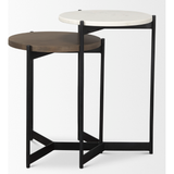 Larkin Nesting End/Side Tables - Marble & Dark Brown Wood Tabletop