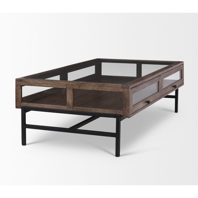 Arelius Rectangular Coffee Table in Medium Brown Wood