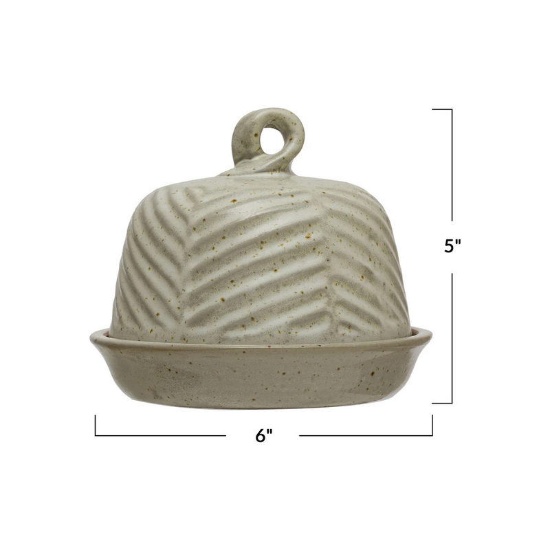 Embossed Stoneware Domed Dish with Handle
