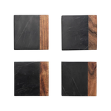 Square Marble & Acacia Wood Coasters in Black & Natural.