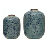 Terra-cotta Vase with Floral Pattern, Distressed Blue