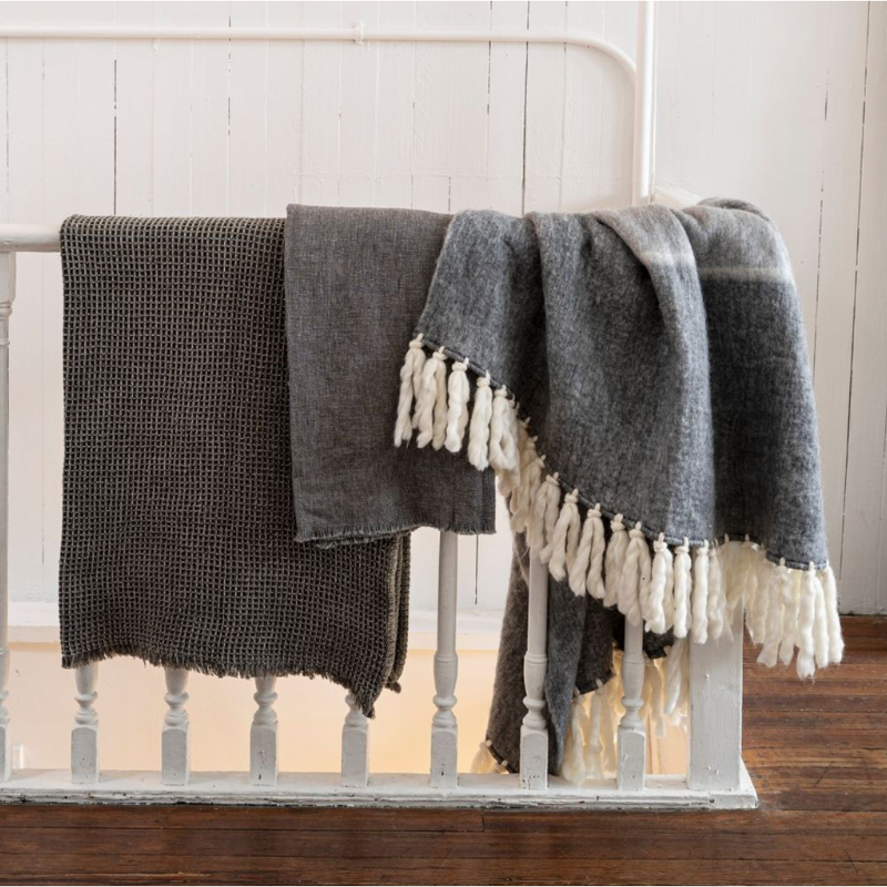 Stonewashed Waffle Throw in Dark Grey