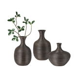 Colombo Ribbed Resin Wide Bulb Vase in Brown