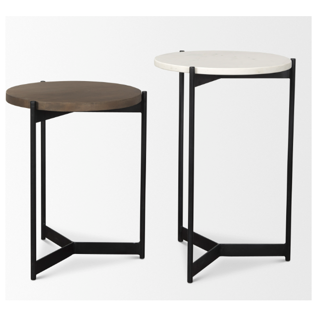 Larkin Nesting End/Side Tables - Marble & Dark Brown Wood Tabletop