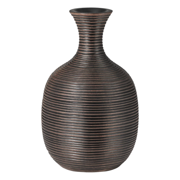 Colombo Ribbed Resin Wide Bulb Vase in Brown