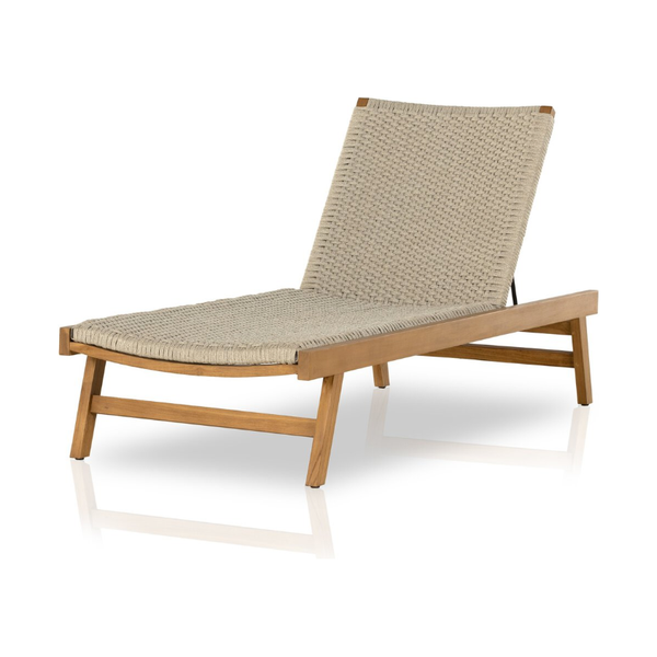 Delano Outdoor Chaise with Natural Teak Frame and Ivory Rope