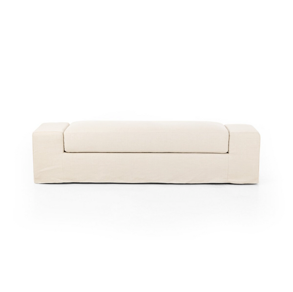 Wide Arm Slipcover Accent Bench in Brussels Natural Fabric