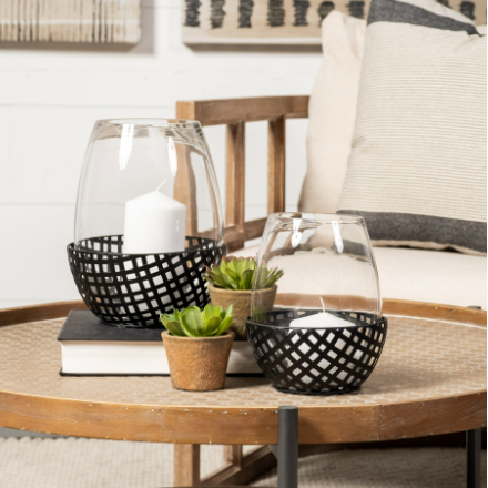 Reena Black Woven Candle Holder