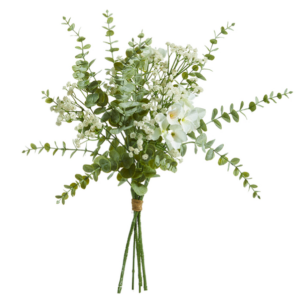 True Blue Eucalyptus with White Flower Bundle 22"