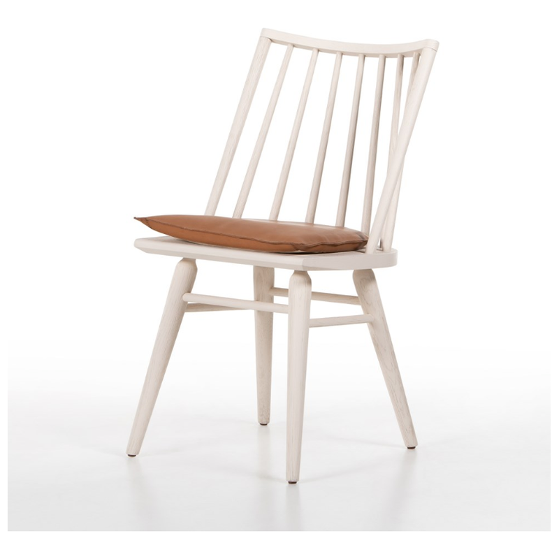 Lewis Windsor Chair in Off White + Whiskey Saddle Cushion