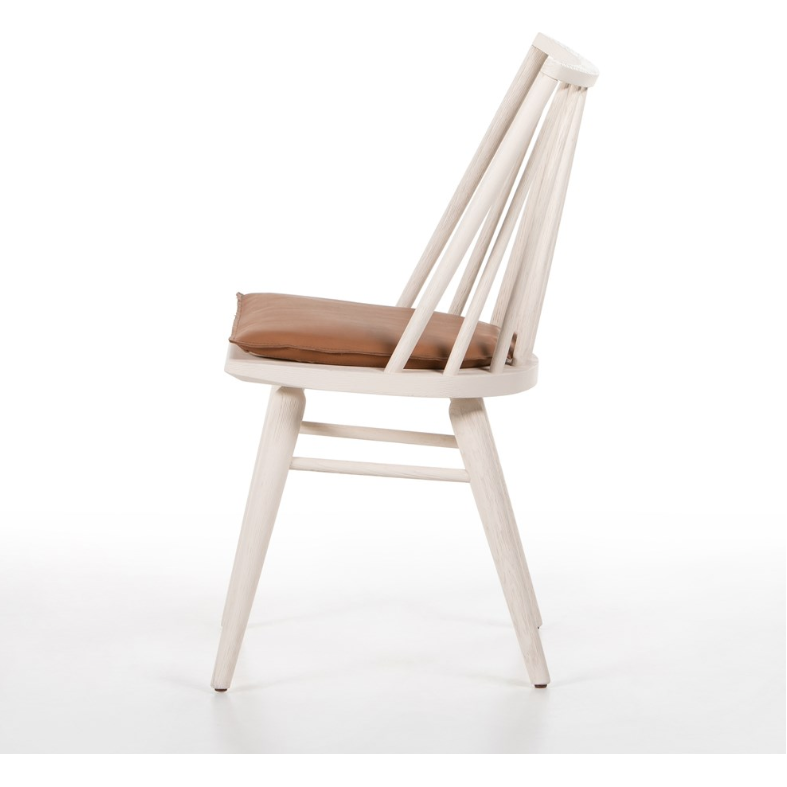 Lewis Windsor Chair in Off White + Whiskey Saddle Cushion