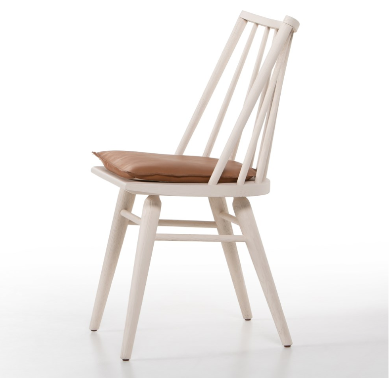 Lewis Windsor Chair in Off White + Whiskey Saddle Cushion