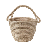 Oval Hand-Woven Grass &amp; Date Leaf Basket with Handle
