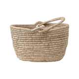 Oval Hand-Woven Grass &amp; Date Leaf Basket with Handle