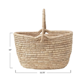 Oval Hand-Woven Grass &amp; Date Leaf Basket with Handle