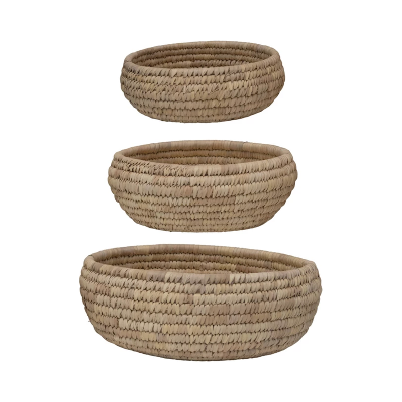 Grass &amp; Date Leaf Baskets, Set Of Three