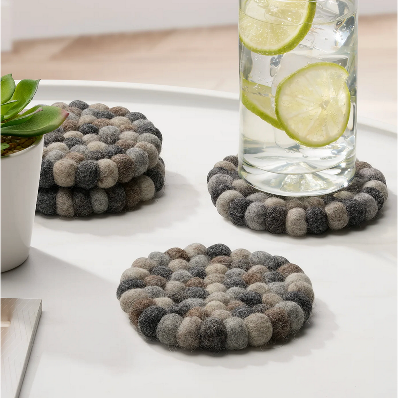 Modwool Felt Coaster Set in Taupe/White