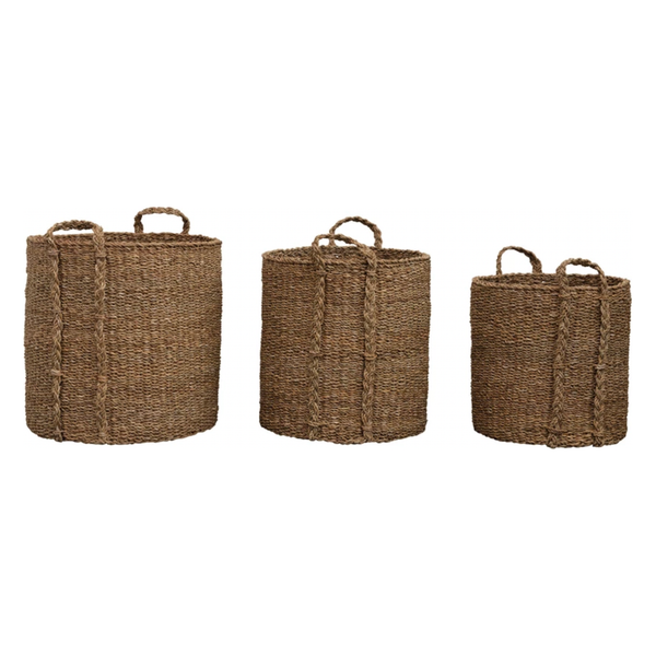 Hand-Woven Seagrass Baskets w/ Handles, Set of 3