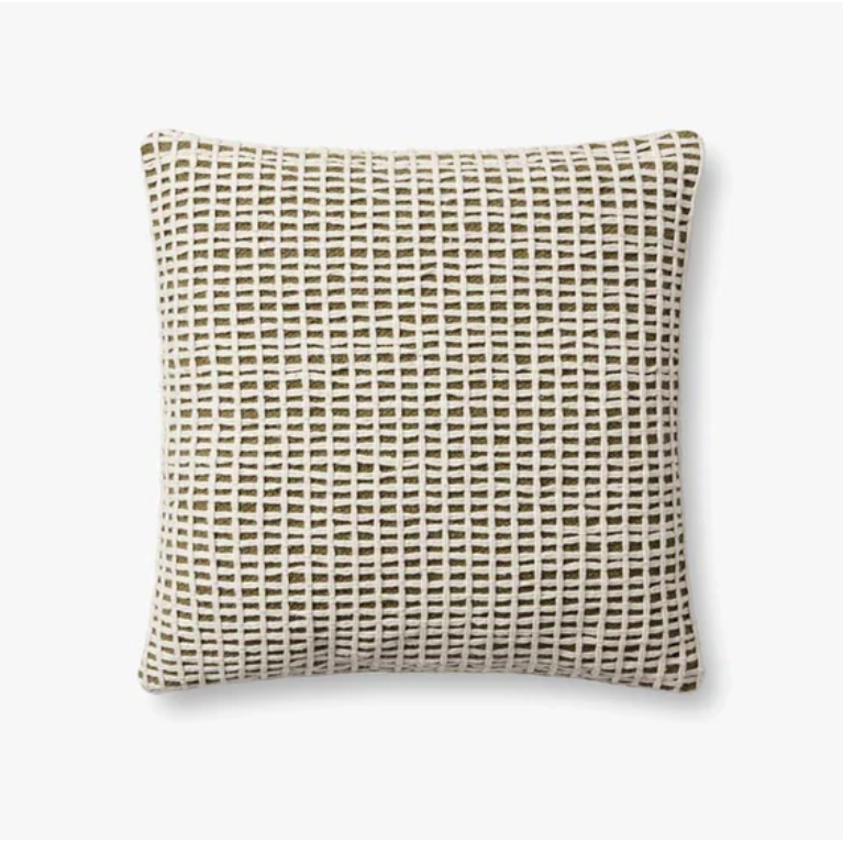 Grid Cushion in Green/Ivory
