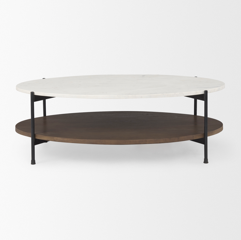 Larkin Oval Coffee Table - White & Dark Brown Wood