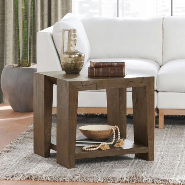 Troy End Table In Suede Brown