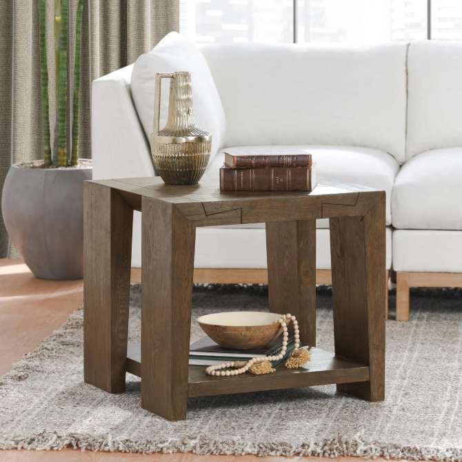 Troy End Table In Suede Brown