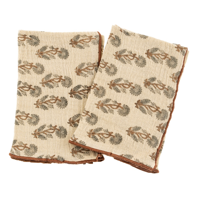 Oleander Block Print Tea Towels S/2