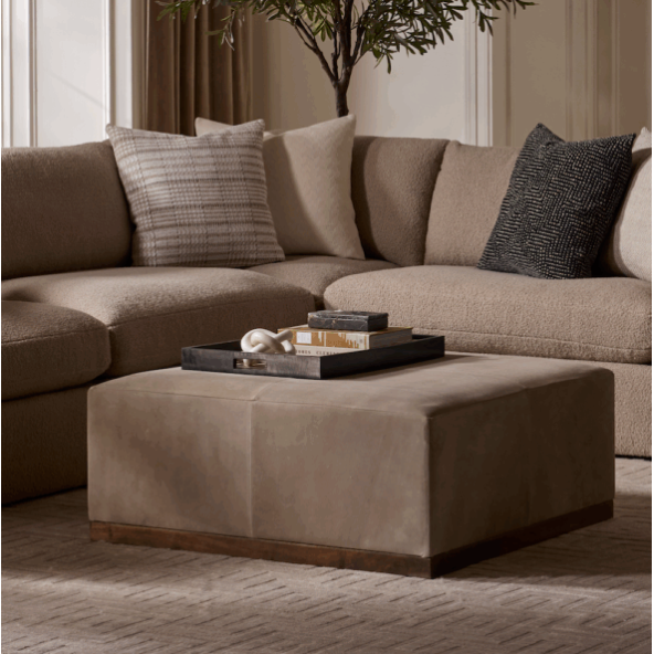 Felix Large Leather Ottoman in Smoke Suede