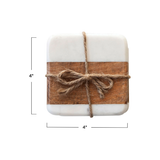 Marble and Acacia Wood Coasters, Set of 4