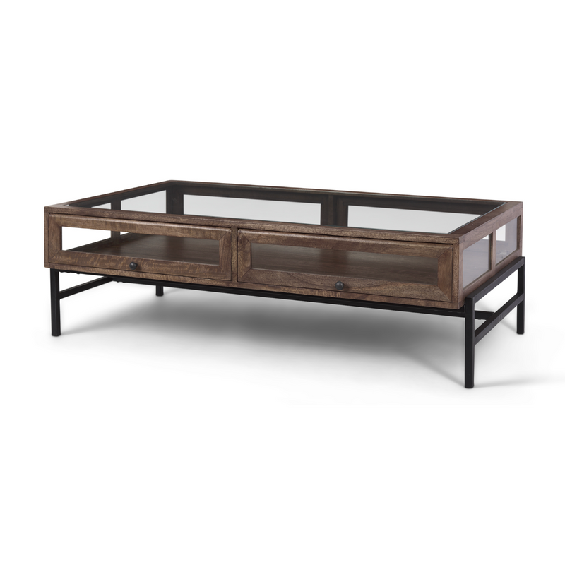 Arelius Rectangular Coffee Table in Medium Brown Wood