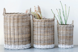 Natural Rattan Baskets w/ Handles, Dipped White