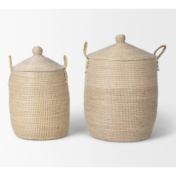 Kairi Seagrass Floor Baskets w/ Lids and Handles