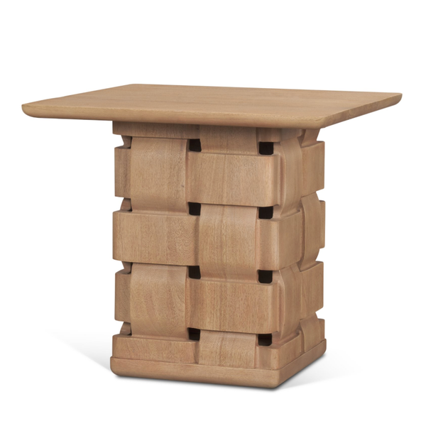 Trellyn Carved Woven Base Square Accent Table