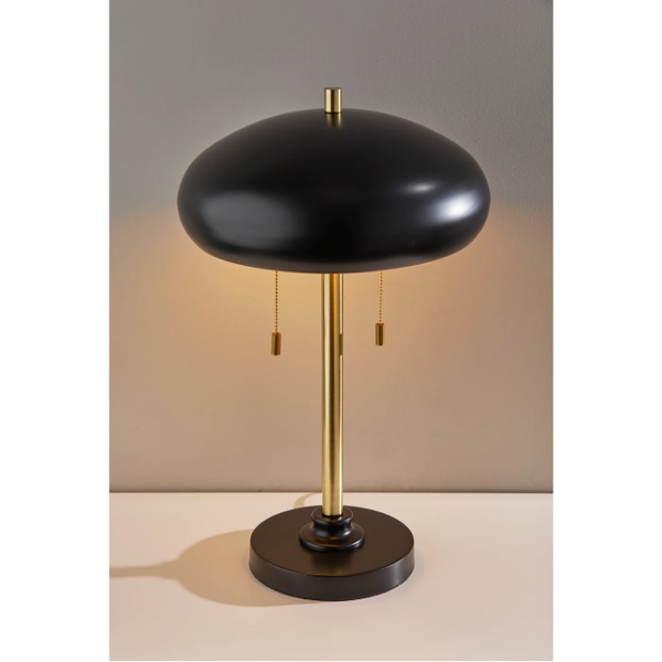 Cap Table Lamp in Black and Antique Brass