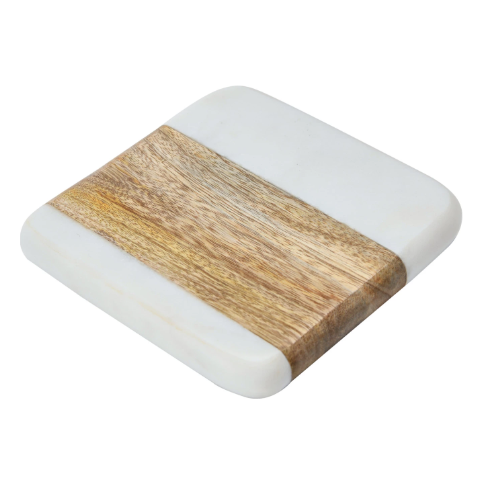 Marble and Acacia Wood Coasters, Set of 4