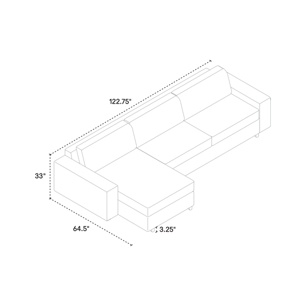 Reva 2 piece sectional Queen sleeper sofa with storage chaise with narrow Arms with Black ash legs in G50 Coda Concrete