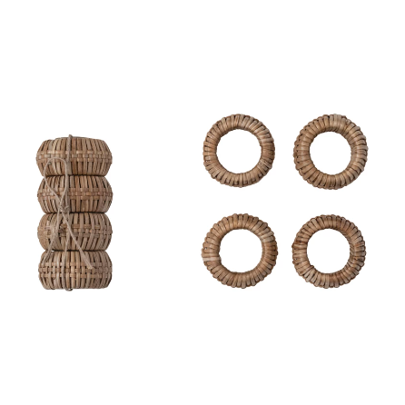 Hand-Woven Rattan Napkin Rings, Natural, Set of 4